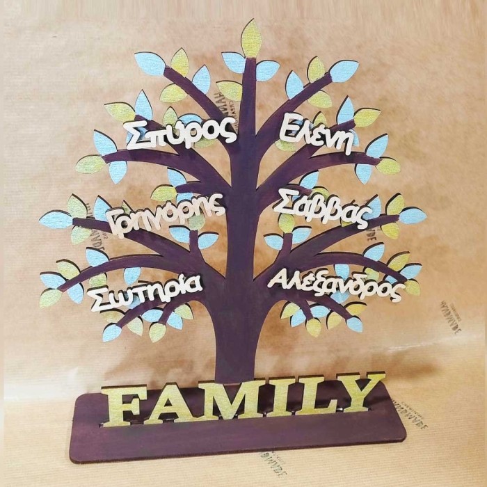 Χειροποίητο ξύλινο επιτραπέζιο δέντρο ζωής με ονόματα ''Family'' (HC1281)